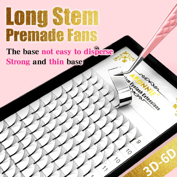 Abonnie Russian Volume Eyelash Extensions Eyelash Bouquets Volume Long Stem Soft Matte Black Premade Extension