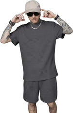 New Mens Sports Casual Set Solid Color Simple Shorts Sleeve T-shirt 2-piece Fashion Menswear