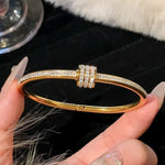 1pc Titanium Steel Gold Bracelet, Fashionable Classic Style, Stainless Steel Bracelet,Inlaid With Zircon,For Womens Daily Wear
