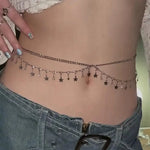 Shiny Rhinestone Star Tassels Multilayer Belly Waist Chain for Women Sexy Star Cross Belt Aesthetic Summer Beach Body Jewelry