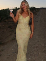 Summer Flower Printed Women's Sexy Low-cut Dress Sleeveless Backless Slim Sling Dresses 2025 Beach Vacation Lady Vestidos