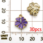 30pcs Purple Enamel Flower Charms Alloy Small Daisies, Cherry Blossoms, Rose Flower Pendants For DIY Jewelry Making Accessories