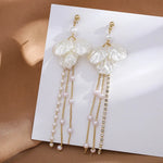 Trendy Temperament Long Pearls No Hole Clip Earrings Imitation Pearl Shell Tassel Long Clip on Earrings on Pierced Ears Women