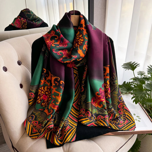 Latest Spring High Quality Soft Silk Scarf Women Ladies Elegant Print Scarf Fashion Shawl Beach sun Protection Designer Scarf