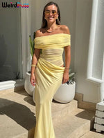 Weird Puss Ruched Irregular Dress Women Mesh Patchwork Slash Neck Short Sleeve Skinny Stretch Trend Elegant Long Bodycon Outfits