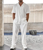 New Men's Commuter Suit Casual Button Shirt and Short Sleeve Pants Two-piece Set for Men