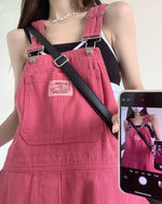 Rose Pink Straight Jeans Retro Casual Wide Leg Loose Women Denim Jumpsuit 2023 Spring Korean Style Overalls