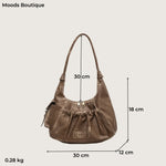 Distressed Vintage Shoulder Bags For Women Pleated Design Large Capacity Retro Hobo Bag 2024 Winter New Designer Handbags Luxury