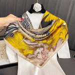 110x110cm Women Silk Square Scarf Hijab Female Design Print Lady Shawl Wraps Foulard Headbands Bufanda Large Bandana Luxury 2023