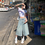 Denim Straight Buttoned High Waist Streetwear Wide Leg Jeans Vintage Blue Jeans Long Pants Y2k Work Summer Blue Jeans Capris