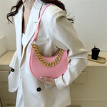 Fashion Women Felt Handbags Imitation Metal Chain Underarm Bag Retro Ladies Solid Color Shoulder Bag Trendy Casual Clutch Purse