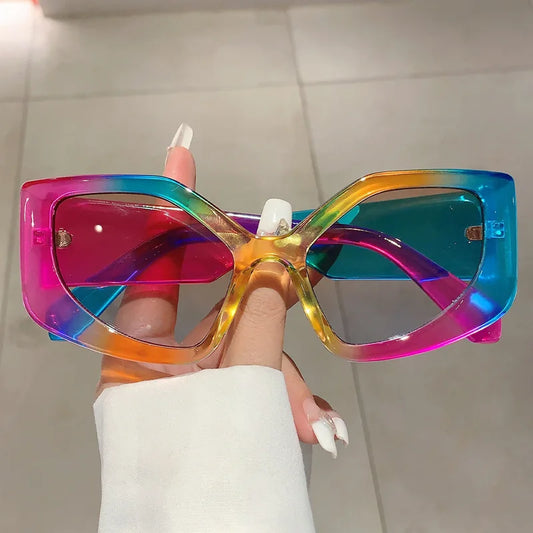 Oversized Rainbow Cat Eye Sunglasses Women For Men Luxury Brand Designer Vintage Sun Glasses Popular Punk Big Frame Eyeglasses