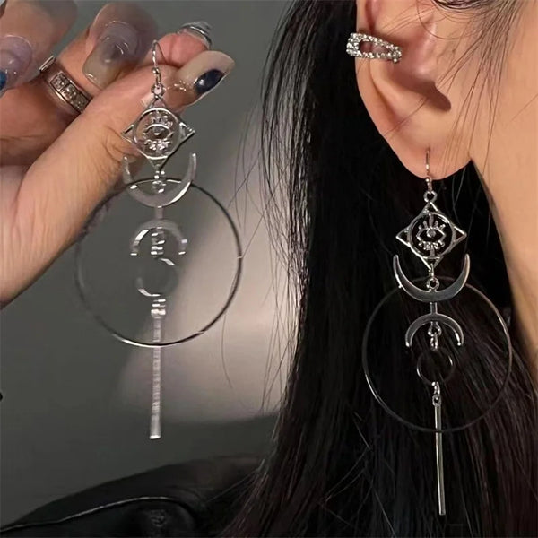New Exaggerated Moon Crescent Devil Eye Large Circle Long Earrings For Women Vintage Jewelry Accessories