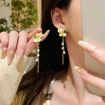 2023  New Gentle Sweet Cute Gardenia Drop Earrings French White Flower Long Pearl Tassel Earrings for Women Party Jewelry Gifts