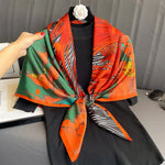 110x110cm Women Silk Square Scarf Hijab Female Design Print Lady Shawl Wraps Foulard Headbands Bufanda Large Bandana Luxury 2023