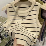 New waistcoat women wear striped wide edge temperament summer top short knit sleeveless bottom shirt