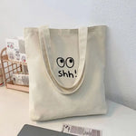 Simple Shopping Bag Canvas Handbag Simple Letter Printed Large Capacity Shoulder Bag Shopping Bag Student Underarm Bag