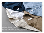 Cotton Linen Shirt  Japanese Style Mandarin Collar Long Sleeve Casual Loose Fit Button-Up Shirt Men's Retro Camping Fishing