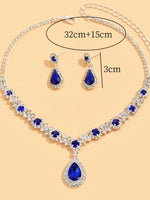 3 pieces of women's crystal droplet necklace with earrings set for wedding evening dress accessories