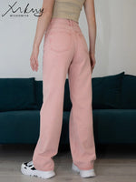 MiuKoMiYa Straight Leg Jeans For Women High Waist Gray Long Wide Denim Pants Vintage Blue Boyfriend Jeans Women 2025 Fall Pants