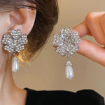 Rhinestone Flower Pearl Multi-layer Necklaces for Women French Luxury Niche Bracelet Temperament Fashion Earrings Jewelry Sets