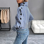 Spring Shirt New Stripe Long Sleeved Top For Women Elegant Office Lady Spliced buttons Pullover Woman Blouse 2025 Blusas