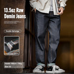 Maden Vintage 13.5OZ Selvedge Raw Denim Jeans Cotton Straight Denim Pants Men's Heavyweight Blue Zip Fly with Pockets Trousers