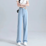 Solid-colored Thin Tencel Jeans. New Summer Collection of Simple High-waisted Loose Straight-leg Ice Silk Wide-leg Jeans Women