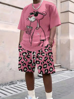 2025 New Summer Men's Letter Printed Comfortable and Breathable Round Neck T-shirt and Shorts Set Solid Color Colo Sportswear