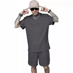 New Mens Sports Casual Set Solid Color Simple Shorts Sleeve T-shirt 2-piece Fashion Menswear