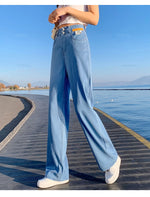 Brand Clothing Summer Soft Natural Lyocell Fabric Women's Jeans Thin Baggy Straight Denim Pants High Waist Casual Trouser Female