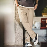 Maden Vintage 410g Heavyweight Dad Pants for Men Elastic Waist Blended Tweed Straight Casual Trousers Uncle Fu Classic Workwear