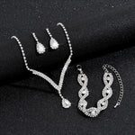 3 Pcs Luxury Rhinestone Bride Jewelry Set for Women Black Water Drop Crystal Earrings Wedding V Necklace Eye Bracelet Fashion-