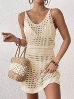 shintimes Women Solid Sexy Straps Knitted Dress Sexy Hollow Out Bodycon Halter Mini V Neck Backless Beach Dresses 2025 Summer