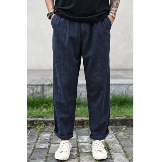 Sauce Zhan Men Pants ramie Pants Men Summer Breathable Casual Pants Ankle-length Loose Fit Taper Leg