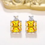 Huitan Luxury Princess CZ Stud Earrings for Women Yellow/Pink Cubic Zircon Colored Temperament Ear Piercing Accessories Jewelry