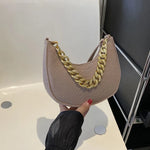 Fashion Women Felt Handbags Imitation Metal Chain Underarm Bag Retro Ladies Solid Color Shoulder Bag Trendy Casual Clutch Purse