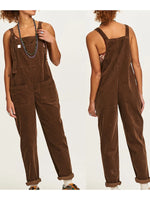 Women's Corduroy Overalls Solid Color Square Neck Pants Jumpsuit with Front Pockets Casual Streetwear