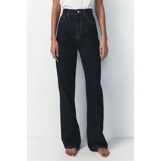 BANA Slim Fit High Waist Long Straight Leg Jeans Women's Premium Denim orts Summer Faion Trend Waed out Effect