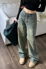 Vintage High-waisted Slimming Jeans American Style Casual Bell Bottoms Versatile Straight-leg Long Pants For Women