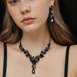 FYUAN Black Water Drop Crystal Necklace Earrings For Women Wedding Bride Jewelry Sets