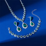 FYUAN Exquisite Red Blue Green Necklace Earrings Bracelet Water Drop Crystal Earrings for Wedding Jewelry Sets