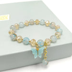 Fashion Crystal Butterfly Pendant Bracelet Colorful Imitation Ceramic Beaded Stretch Bracelets For Women Girls Birthday Gifts