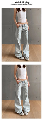 y2k Vintage Women Jeans Low Waist Zipper Button Solid Trousers with Pockets Aesthetic Streetwear Washed Jeans