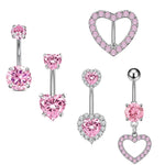 14G Stainless Steel Heart Dangled Belly Button Rings Belly Piercing Nombril for Women Girls Pink Zircon Crystal Sexy Navel Ring
