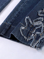 Vintage Women's Denim Jeans Pant With Studs Star Patches High Waist Wide Leg Trendy Streetwear Baggy Pants Casual Daily Trousers