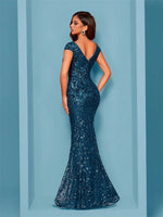 Elegant Blue Evening Dress For Women Long 2025 Luxury Mermaid Formal Sequins Prom Wedding Party Cocktail Dresses