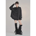 French Elegance Black Blouses Baggy Lapel Collar Korean Lady Sweet Cross Bandage Exquisite Shirts Single Breasted Streetwear