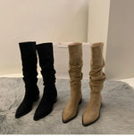 Women's Boots High Heels Long Boots Shoes New Autumn Winter Plush Pointed Anti Slip Wrinkled Fashion Outdoor Knight Boots