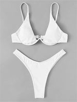 Sexy Underwire Bikini 2024 Mujer Women Solid Red Push Up Bra Thong Swimsuit Haler V Neck Bathing Suit Mini Micro Thong Swimwear